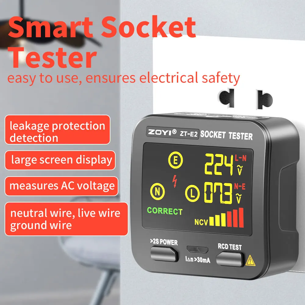 ZOYI ZT-E2 Power polarity detector Leakage switch socket tester NCV non-contact electrical test