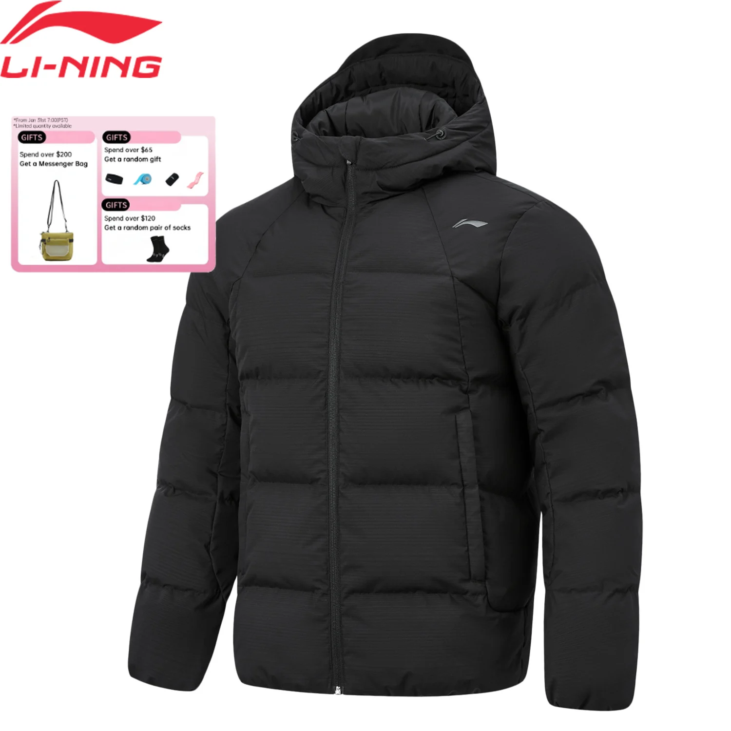 

Li-Ning Men's Training Short Down Coat LN FIR WARM Hooded 80%Duck Down 3D FITTING LiNing Fitness Sports Jacket AYMV495