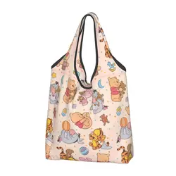 Custom Winnie Pooh Teddy Bear Grocery Tote Shopping Bag Women Kawaii Shoulder Shopper Bag Large Capacity Handbags