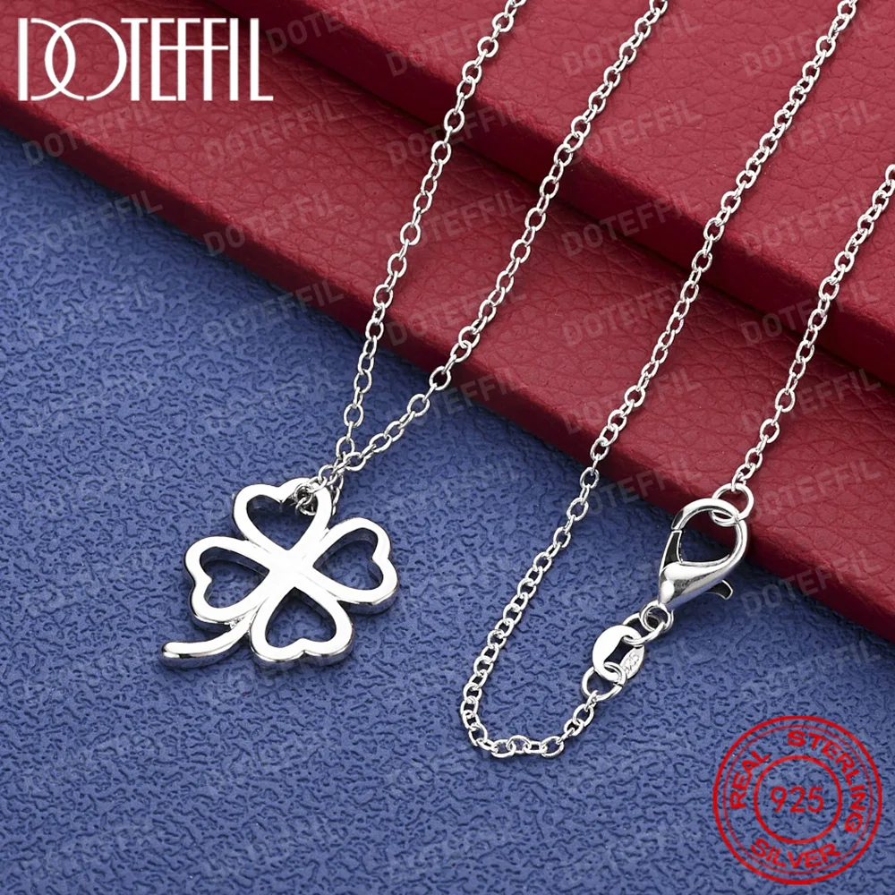 

925 Sterling Silver Four Leaves Clover Pendant Necklaces For Mother Woman Jewelry Gift