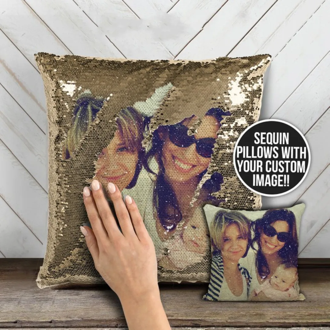 

Custom Picture Sequin Cushion Pillow Cover Home Decor Fully Covered with Sequins Pillowcase Colorful Glitter Throw Pillows Cover