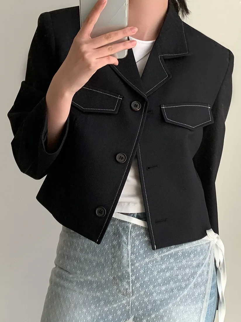 Luźny żakiet damski w stylu vintage, modny, zapinany na guziki, wygodny, uniwersalny, koreański styl, odzież wierzchnia.