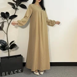 Muslim Dress Women Abayas Fashion Female Full Sleeve Prayer Dresses A-line Loose O-neck Casual Solid Long Ramadan Maxi Dresses