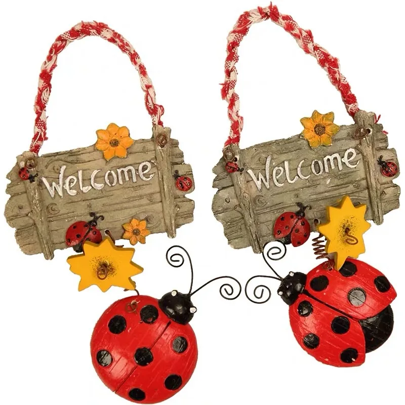 Cartoon Seven Star Ladybug Welcome Sign Resin Card Ornament Cute Beetle House Number Modern Home Craft Decoration Props