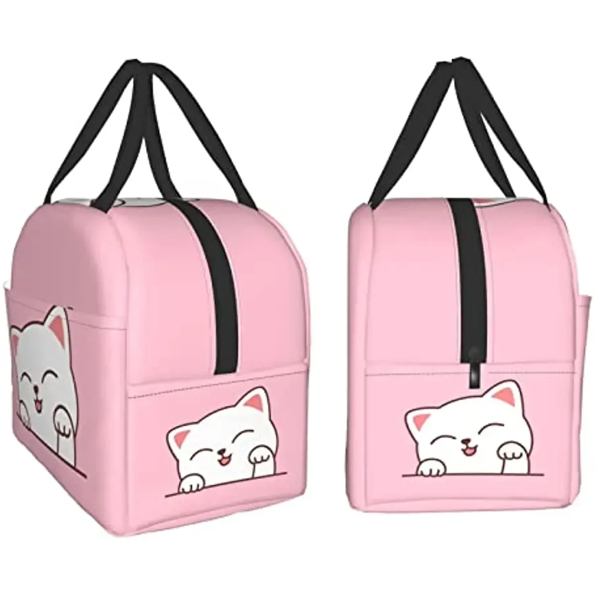 Cute White Cat Cartoon Cat Head Lunch Box Reusable Lunch Bag Work Cooler Reusable Tote Picnic Boxes Insulated Container Shopping