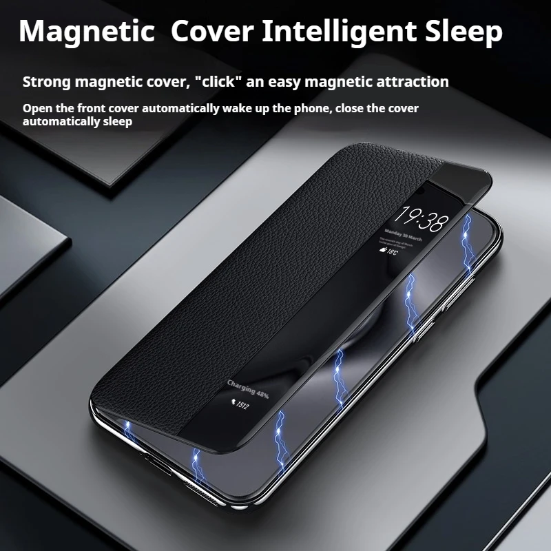 Custodia Flip Cover in vera pelle per HUAWEI Pura 70 Pro Ultra Smart View Wake Sleep Call ID Display