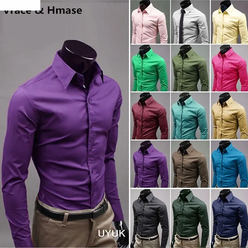 

20 Color Quality Anti-Wrinkle Long Sleeve Turn-down Collar Men Shirt Business Fashion Casual Solid Gentry Camisa Masculina M-5XL