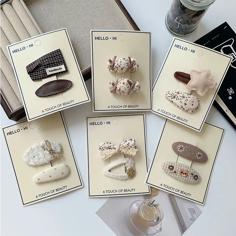 

Beige Brown Floral Cloth BB Hair Clips for Kids Fashion New Design Girls Side Bangs Clips Daily Wear Hair Pins Hair Accessories