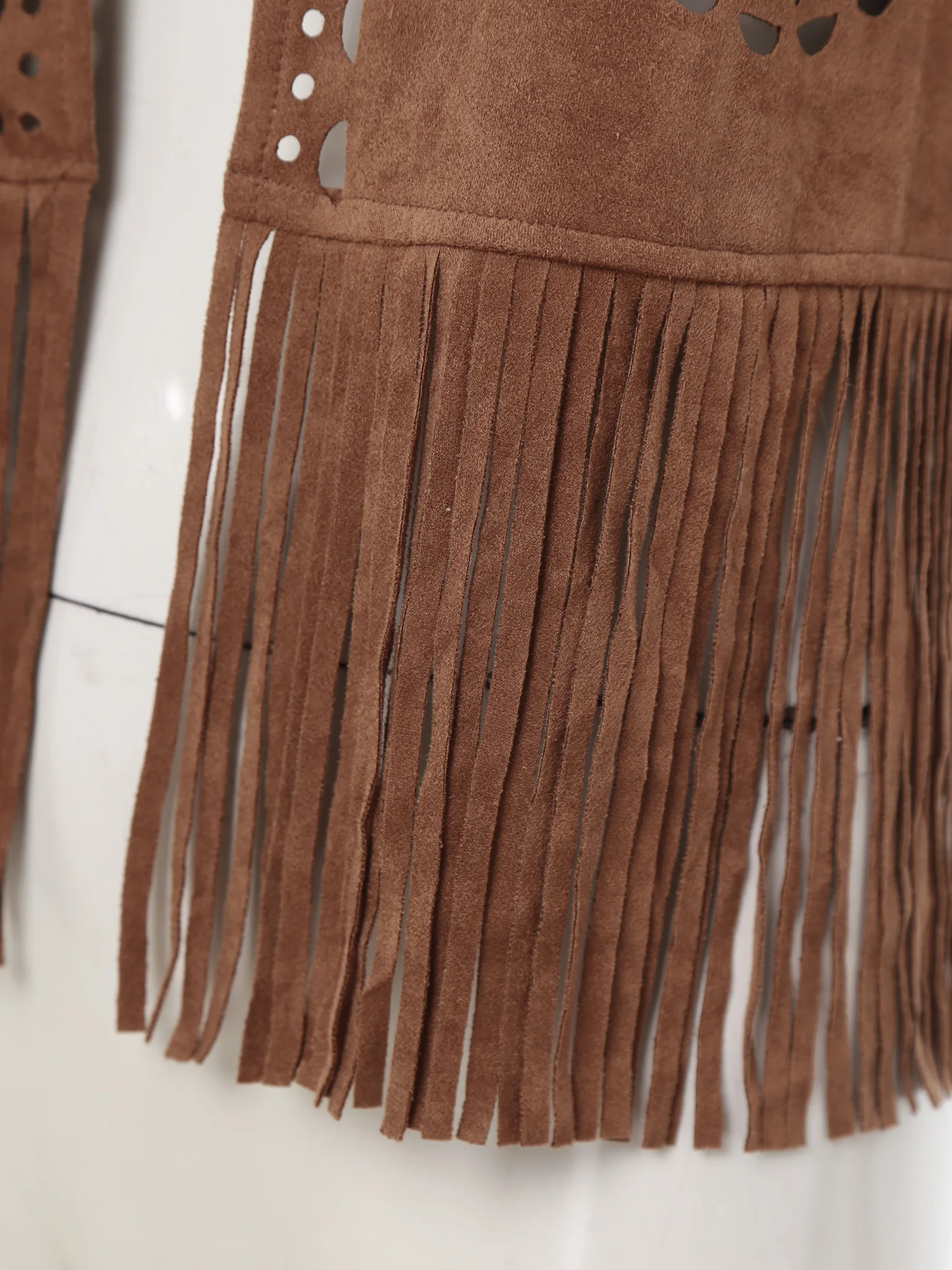 Rompi Pinggiran Antik Cowgirl Barat Wanita Rompi Depan Terbuka Jaket Rumbai Tanpa Lengan Suede Palsu untuk Pesta Tema Halloween