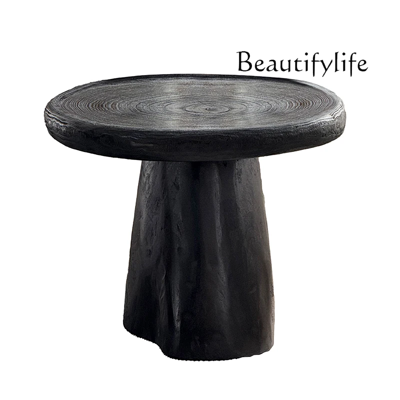 

Medieval style solid wood coffee table black carbonized retro style living room B & B library low table