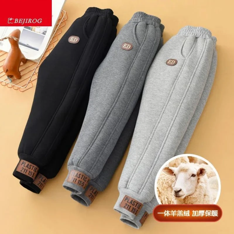 Boys Warm Thicken Pants Kids Plus Velvet Cotton Sweatpants  Autumn Winter New Girls Casual Fashion Cotton Trousers 4-14 Years