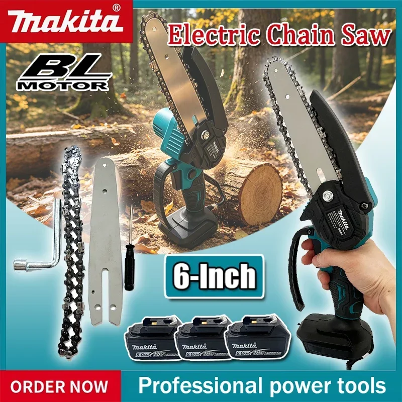 Makita 6 Inch Chain Saw Tool Electric Saw Handheld Portable Wood Logging Chainsaw Garden Pruning Wood Power Tool for 18V Battery