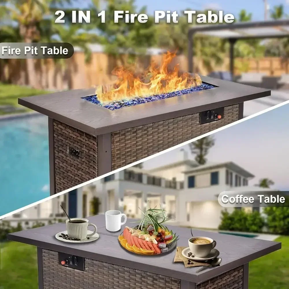 5-Piece Patio Furniture Set: 44 Fire Pit Table, Outdoor Sectional Sofa, Rattan Patio Section with 4 Cushions