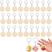 180PCS Blank Round-Shaped Wooden Keychain Set with Key Rings Personalized Wood Keychain DIY Supplies for Craft