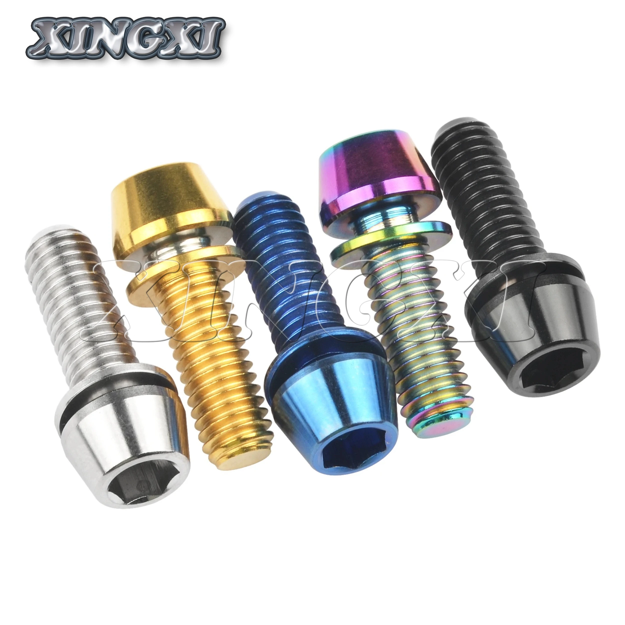 Xingxi Titanium Cone Head Bolts M5/M6X16 18 20 25mm Conical Head Srews With Washer Bicycle Srews For Bike Stems