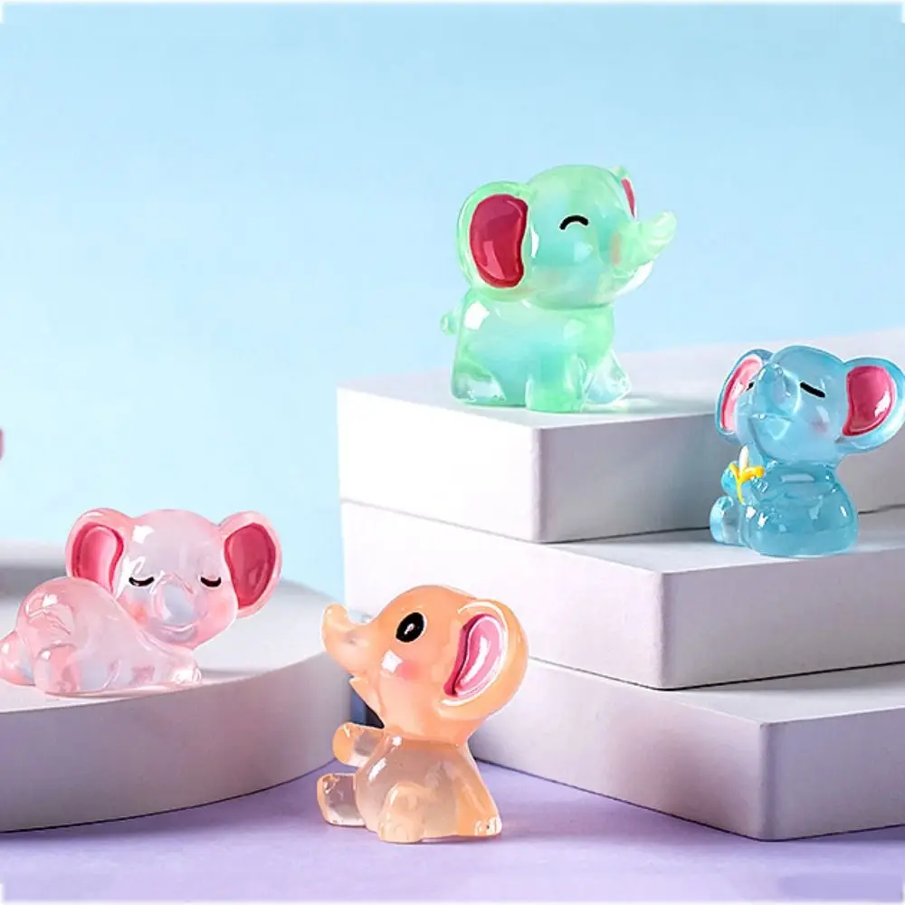 Creative Handicraft Luminous Mini Elephants Cute 3D Elephants Resin Ornaments DIY Elephants Micro Landscape Jewelry Accessories