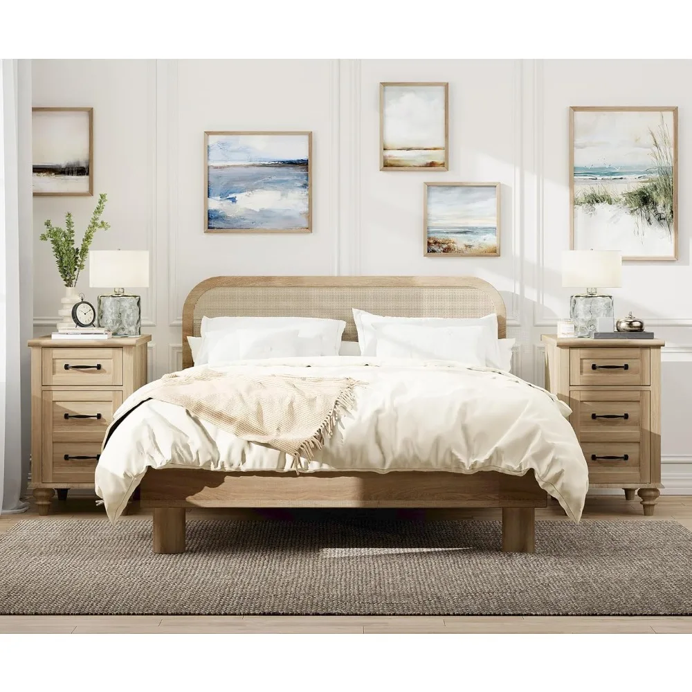 Par de mesas auxiliares de madeira clara com carregamento e armazenamento, mesa lateral de sofá equipada com gaveta, mesa de cabeceira rústica