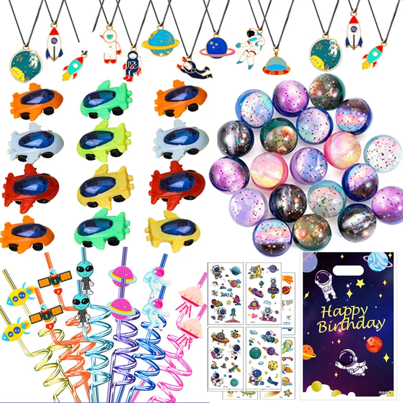 72pcs/36pcs Space Birthday Gifts Kids Spaceship Car Toys Piñata Filler Astronaut Temporary Tattoos Straws Party Favors Guests