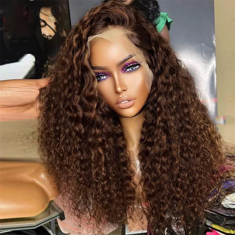 

Long Soft Brown 26 inch 180Density Kinky Curly Lace Front Wig For Women BabyHair Heat Resistant Glueless Preplucked Daily