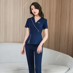 Beauty Salon Beautician Uniform Spa Masseuse Clothing Female Nail Technician Hotel Front Desk Work Clothes Top Plus Pants Set