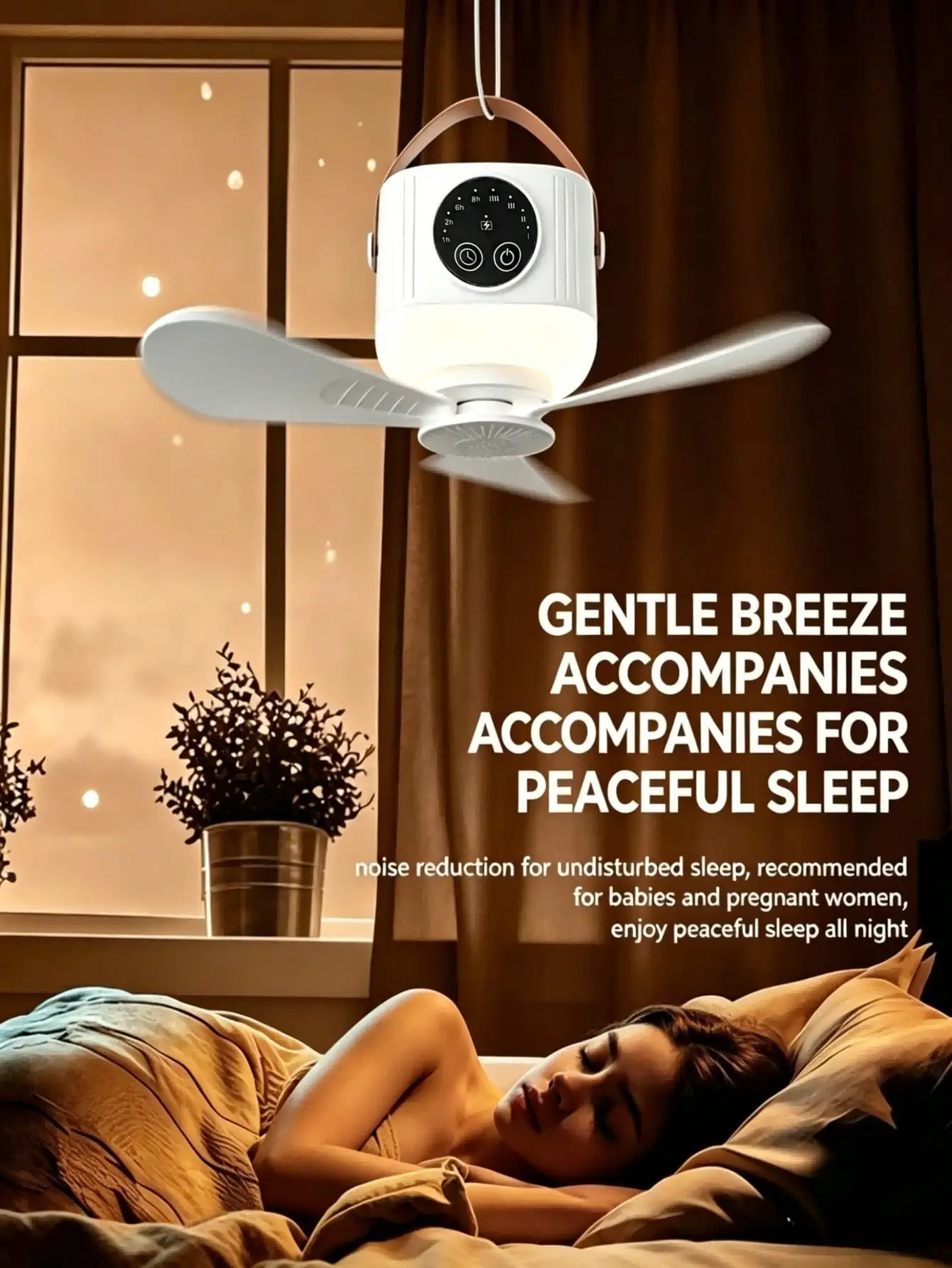 Portable USB Rechargeable Camping Fan with Night Light Remote Control Retractable Foldable Tripod Built-in 2×1800mAh Battery Powerful Wind Long Lasting for Tent RV Travel BBQ Fishing Dorm
