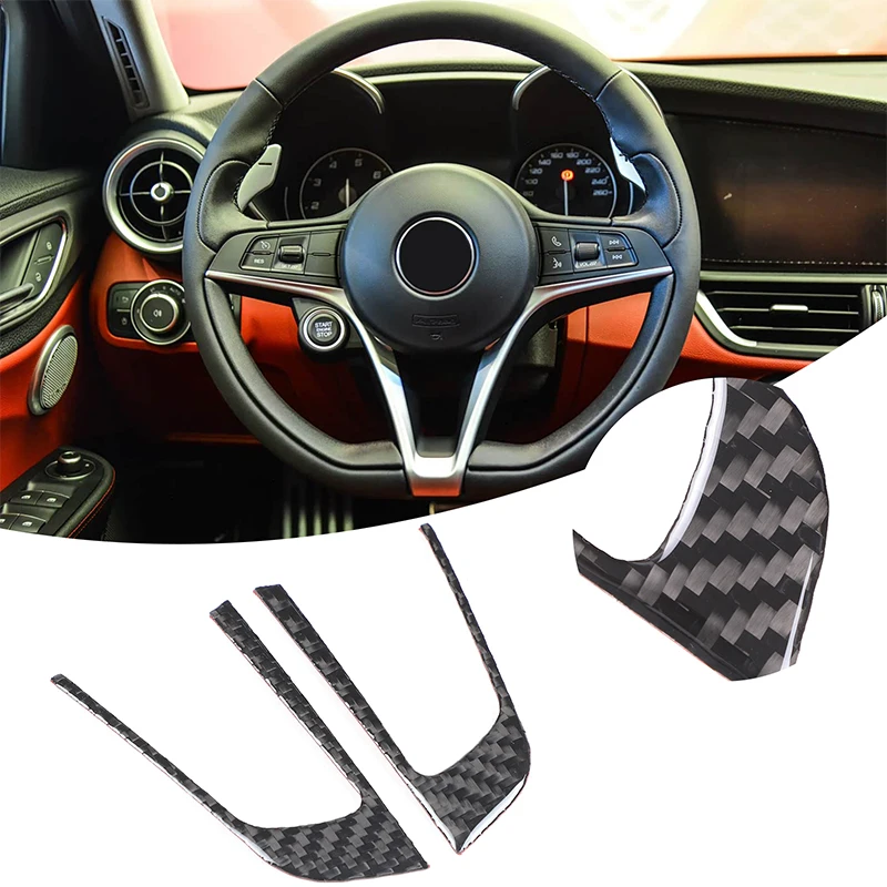 

For Alfa Romeo Giulia 2017-2019 soft carbon fiber car steering wheel button decorative frame sticker car protection accessories