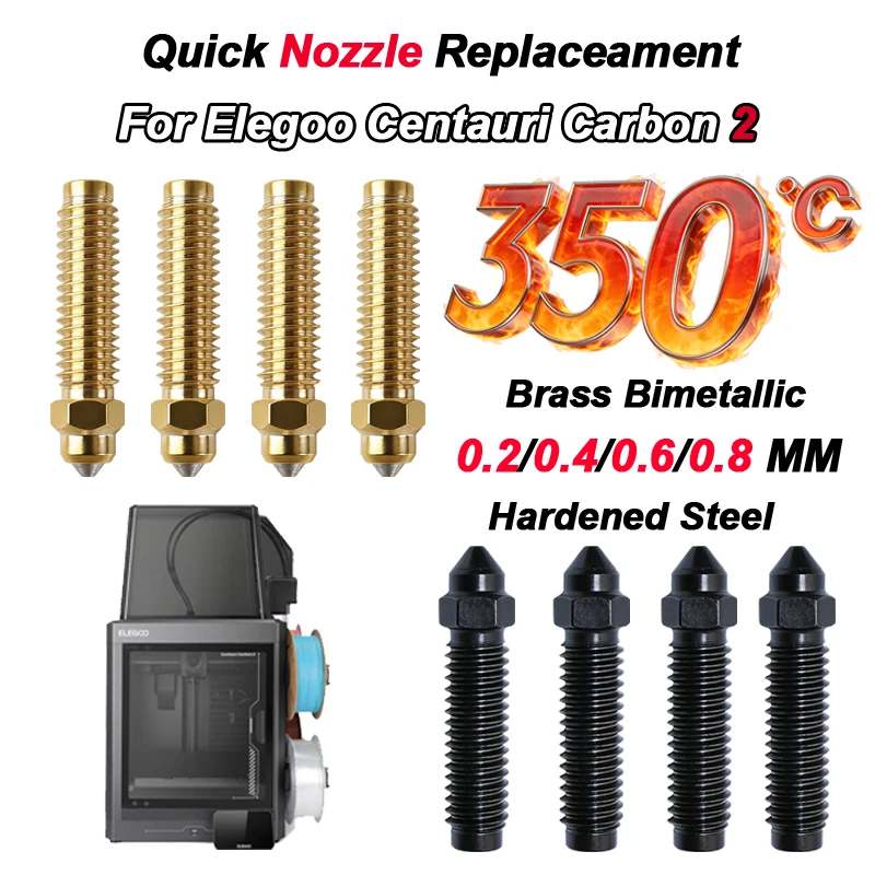 

0.2/0.4/0.6/0.8mm Nozzle for Centauri Carbon Print Head Extruder Kit Hot End Hardened Steel Nozzle for Elegoo Centauri parts