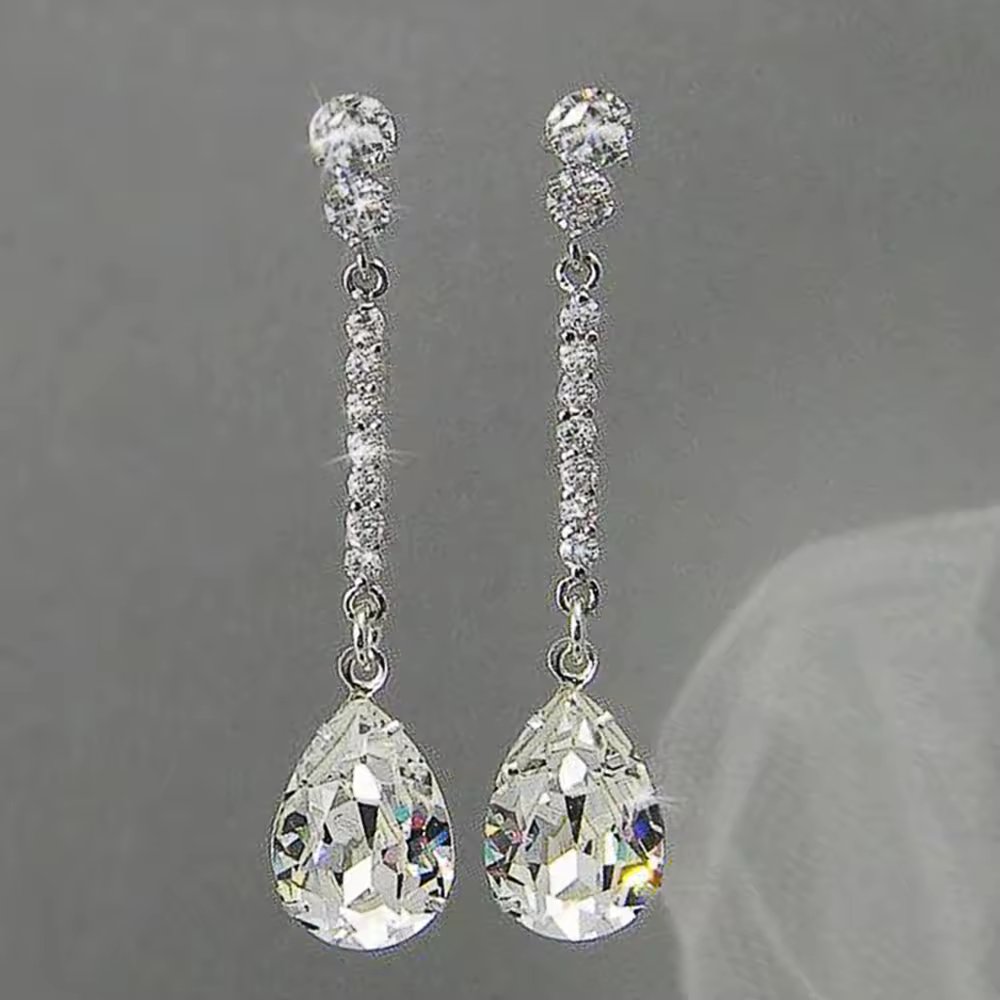 עגילי נשים מפוארים של Huitan עם אבן חן AAA Cubic Zircon פשוטים ואלגנטיים לכלה עגילי חתונה איכותיים