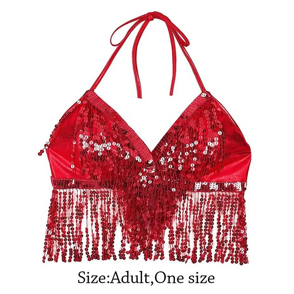 Uroczy cekinowy biustonosz do tańca brzucha z frędzlami, błyszczący top na występy, kostiumy sceniczne do klubu nocnego dla kobiet
