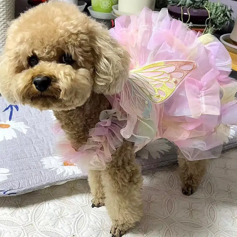 Pet Wedding Princess Butterfly Clothes Dog Dress Cat Skirt Gown Skirt Supplies Princess Dresses for Small Dogs Cat Costume