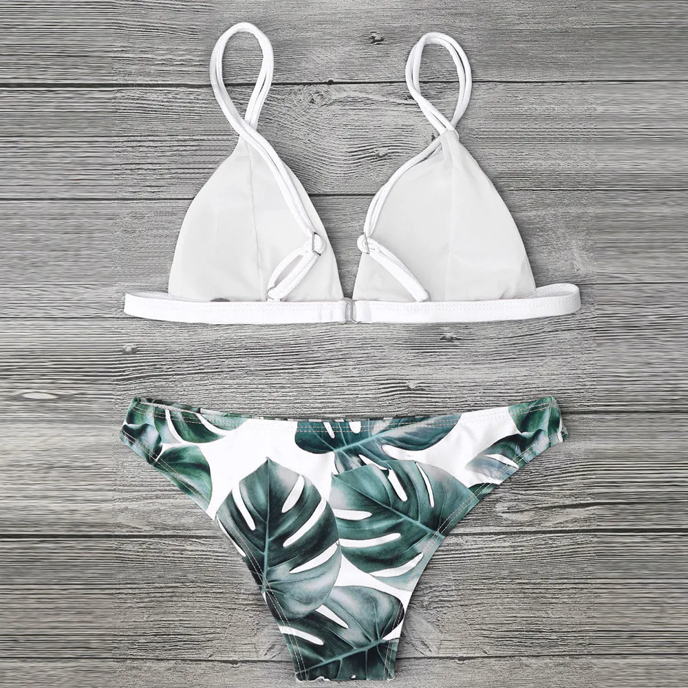 Conjunto de Tankinis con estampado de hojas, conjunto de Bikini estilo Push Up Sexy, ropa de playa para vacaciones de verano, conjunto de dos piezas, traje de baño brasileño