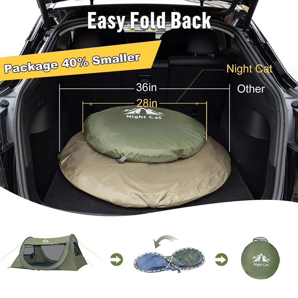 Night Cat Pop Up Tent 2 Person with Mosquito Net : Waterproof Camping Tent Easy Setup for Picnic Festival in Park Backyard