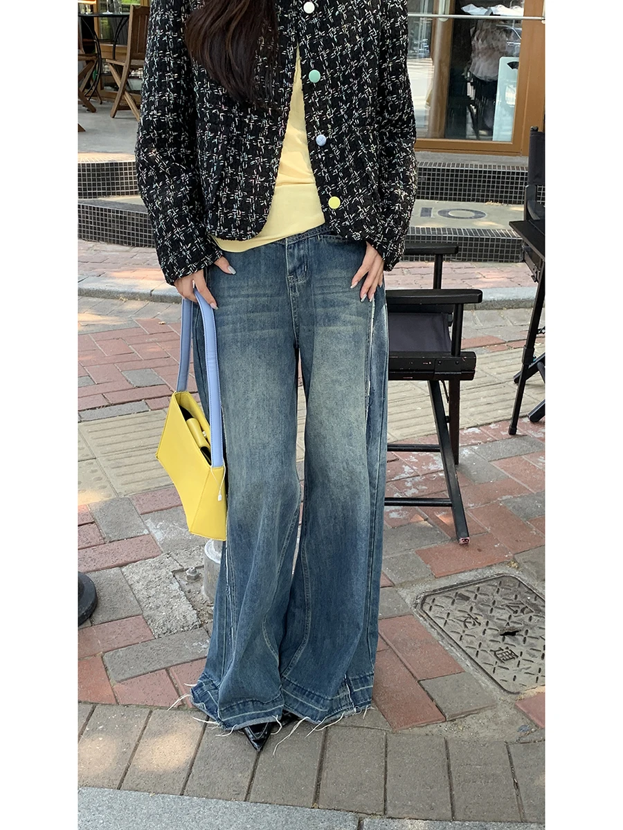 

Retro High Waist Wide Leg Jeans Women's Spring New Straight Loose American High Street Pants Red Celebri Museum Cotton Denim