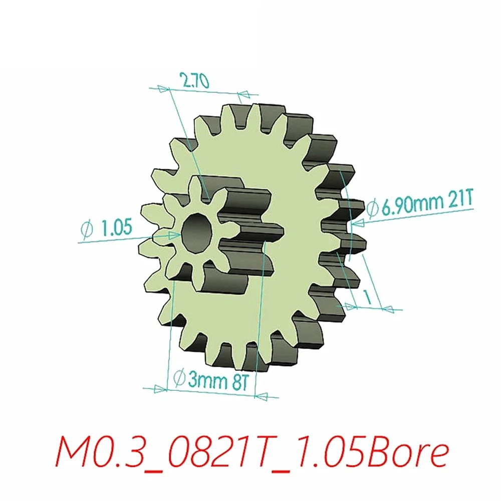 0.3M 8T 21T 1mm Doppio mini ingranaggio in plastica Modello fai da te 1.05MM