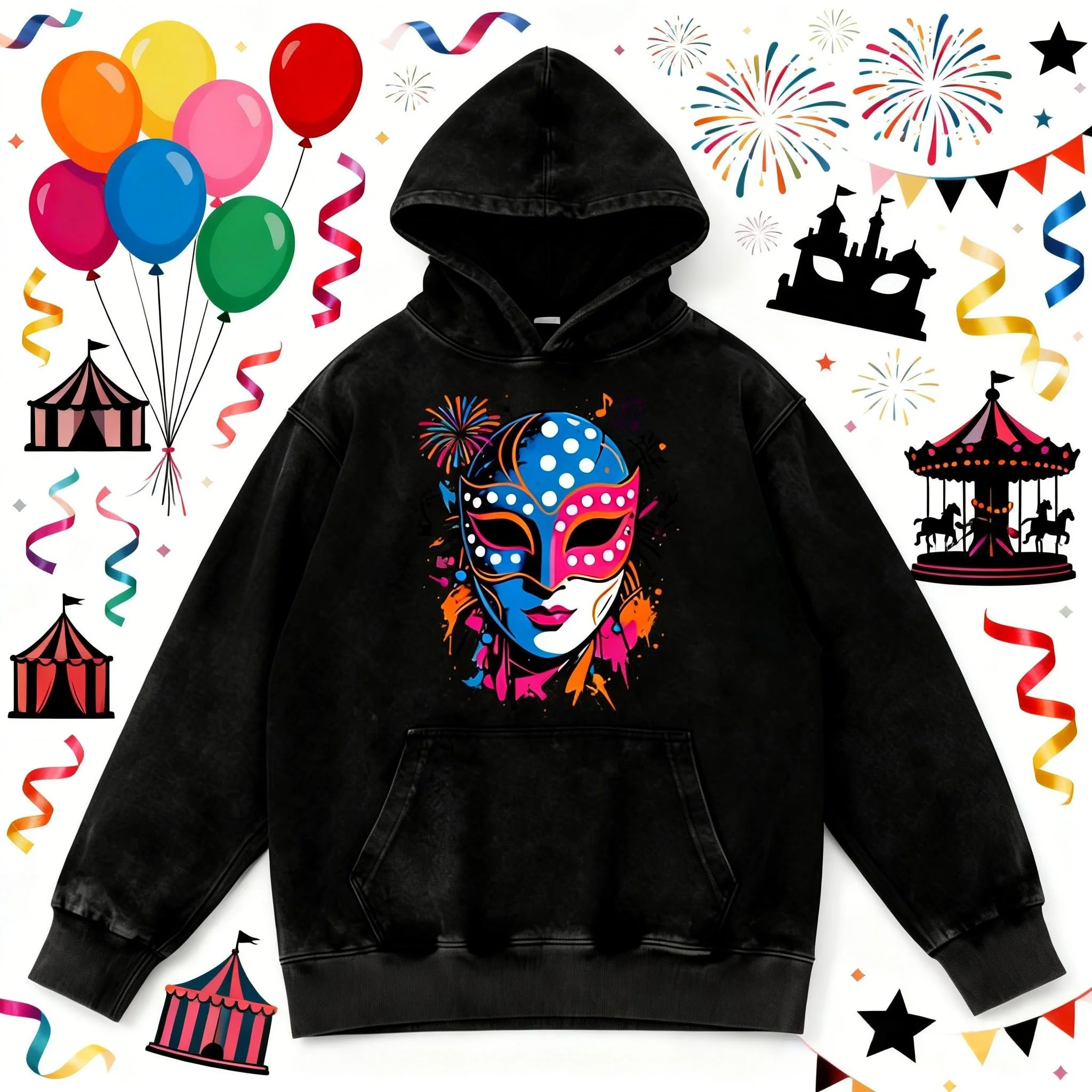 customization Vintage Washed Hoodie|carnival|unisex|pullover hoodie|cotton hoodie|PartyDown|Alkaline washing sweatshirt