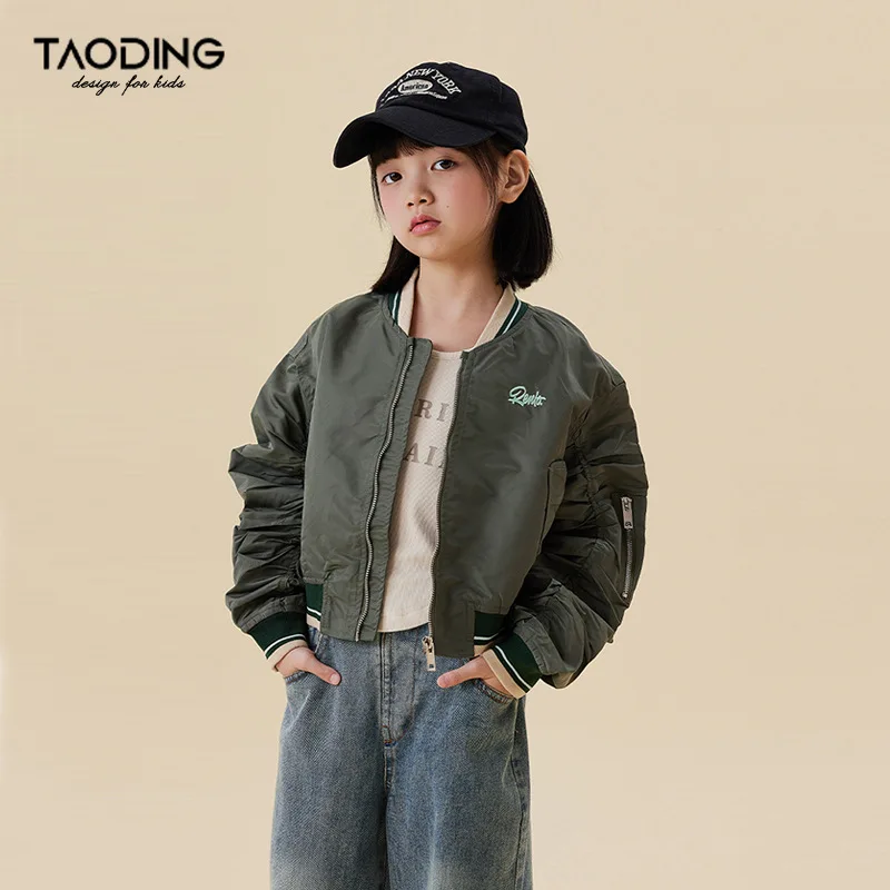 Baby Girl Top Girl Coat Autumn New Children Fashion All-in-one Air Force Flying Fashion Comfort Letter Embroidered Jacket Short