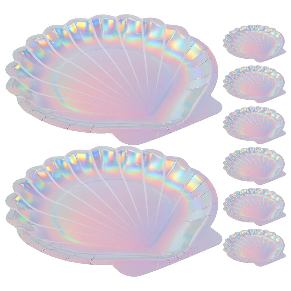 

16 Pcs Shell Paper Plate Birthday Plates Beach Party Mermaid Shaped Dinner Pool Cake