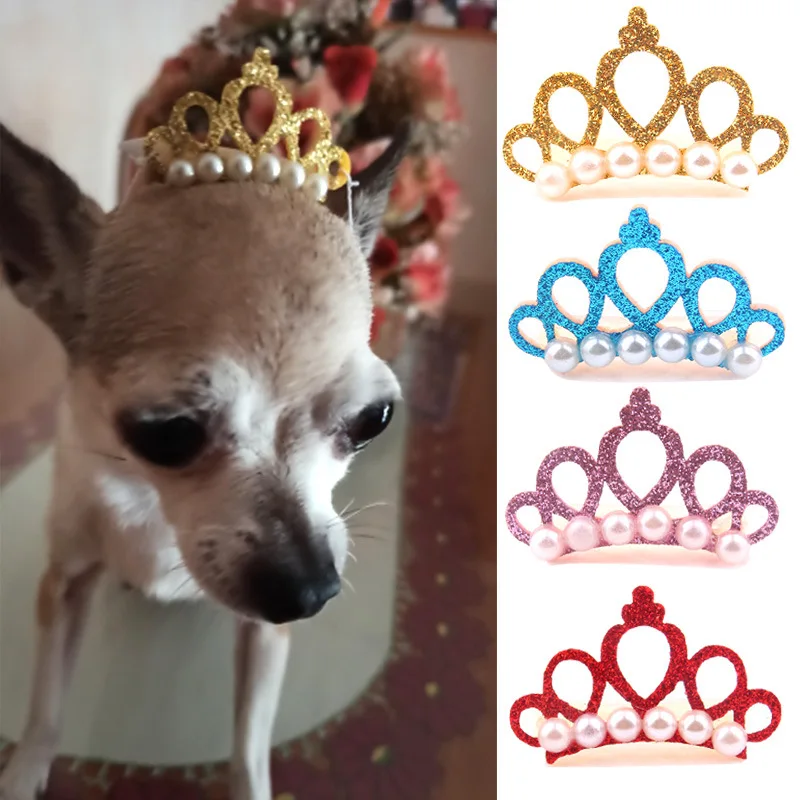 1PC Cute Pet Dog Hair Clips Small Dogs Faux Pearl Crown Shape Bows Hair Clips Cat Hair Grooming Headdress Pet Accessoires