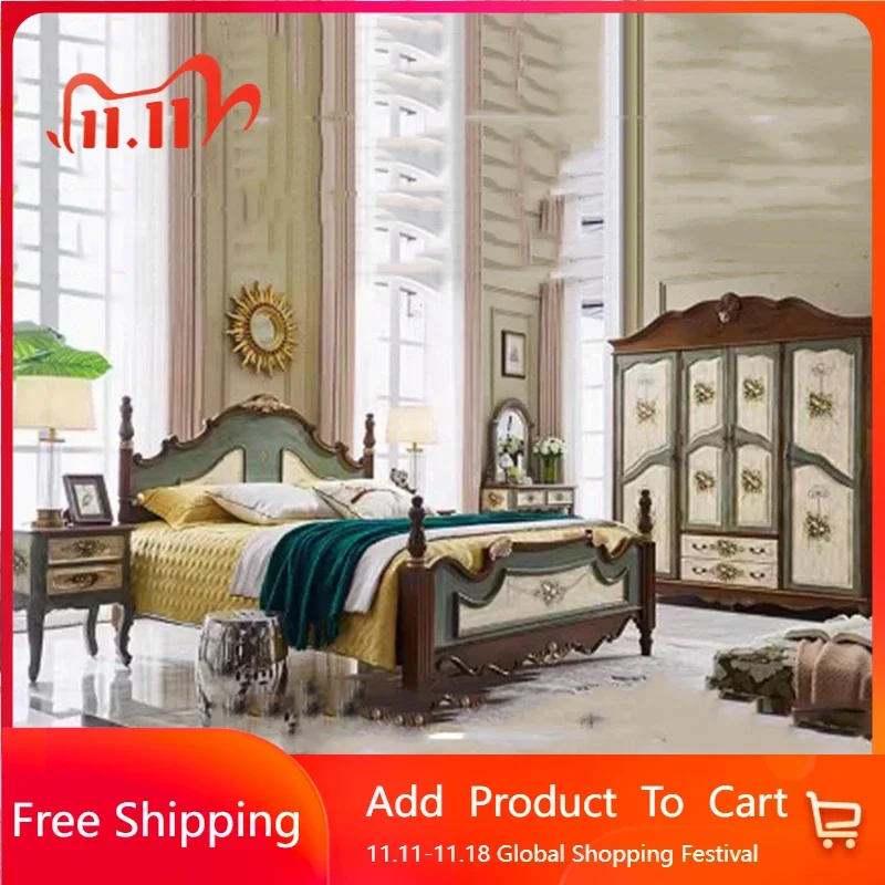 Wooden Master Bedroom Set Nature Style Floor Sleeping Bedroom Set Modular Double Leather Letti E Mobili Nordic Furniture