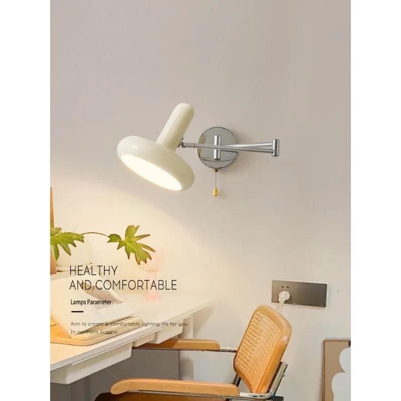 

Cream Wind Telescopic Wall Lamp Rocker Folding Nordic Minimalist Study Creative Pull Switch Bedroom Bedside Wall Lamp