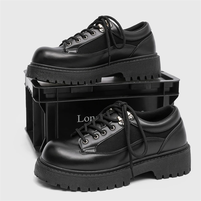 

2025 New Model Men's Black Casual Leather Shoes, Large Toe, Small Size, Low Heel, Thick Sole, Height-increasing Men's Loafers