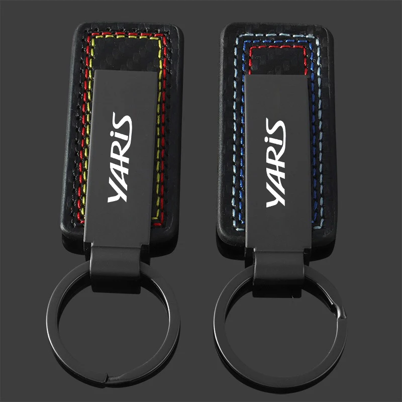 Car Keychain Key Chain Rings Metal Leather Keychain Gift for Toyota Yaris 2004 2008 2018 with logo Car Metal Auto Accessories