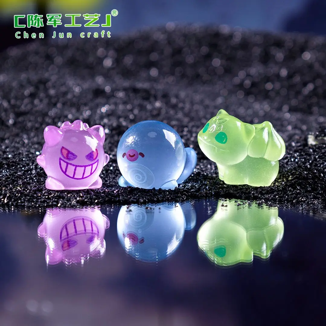 Pokemon Luminous Mini Figurines Cute Glow in Dark Cartoon Charms DIY Resin Accessories Mini Landscape Halloween Decor view 3