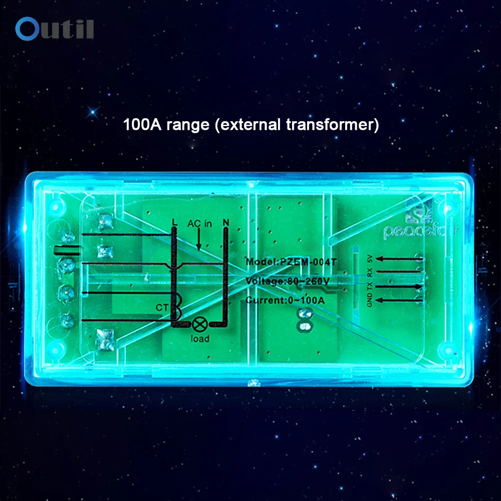 100A AC Digital Multifunction Meter Watt Power Volt Amp TTL Current Test Module PZEM-004T With Coil 0-100A 80-260V AC with case