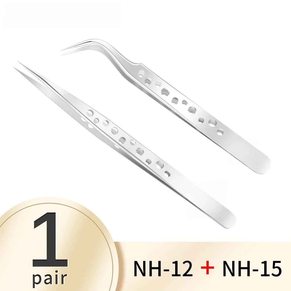 2 Paar Präzisions-Edelstahl-Pinzetten-Set Rutschfeste Pinzetten für Wimpernverlängerung, Nagelkunst, Handy-Reparaturwerkzeug