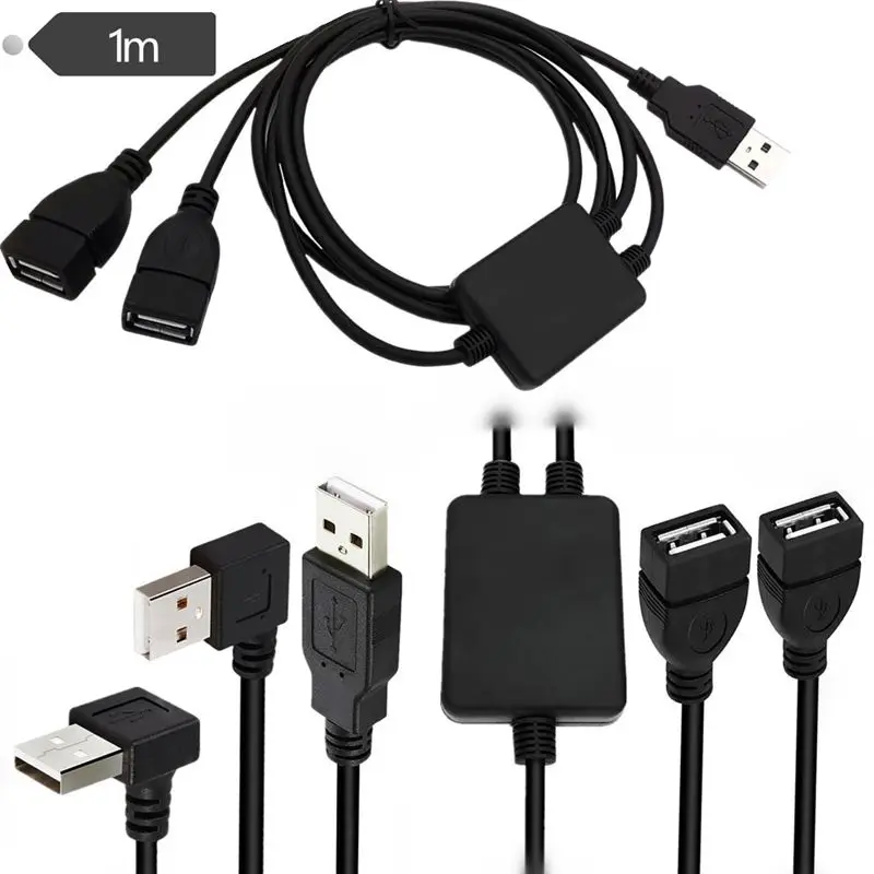 Соединительный кабель USB 2.0 A «папа» на 2*мама с чипом для синхронной передачи данных и зарядки USB 1 «папа» на 2 «мама»