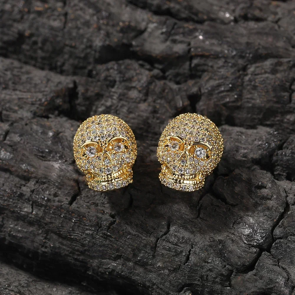 

Skull Stud Earrings Micro Paved Cubic Zirconia Novelty Men’s Halloween Bones Fashion Accessories Hip Hop Jewelry