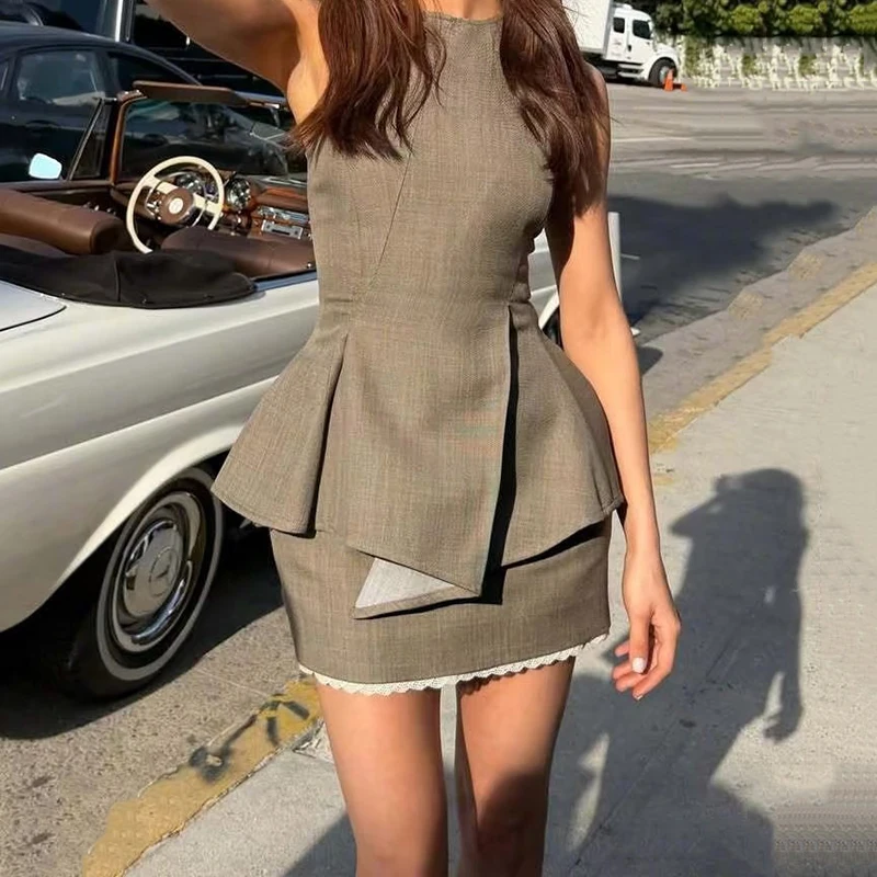

Women's skirt New high waisted slim pencil skirt for summer 2026 Lace patchwork mini skirt casual short skirt women's half skirt