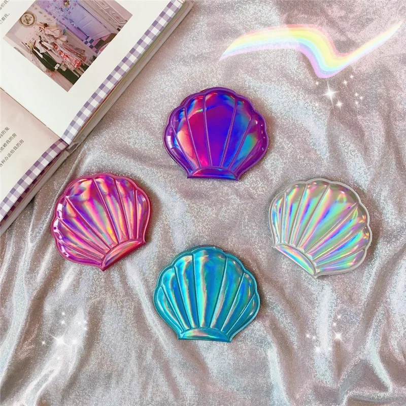 Kleur Shell Shape Make-upspiegel 2X Vergrotende Spiegel Draagbare Dubbelzijdig Opvouwbare Zak Kawaii Make-up Accessoires