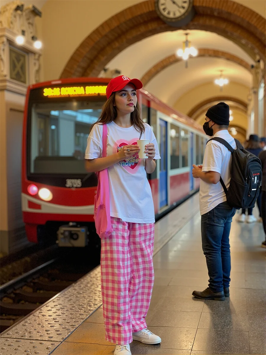 Pantaloni larghi Pantaloni da donna Plaid Colore a contrasto Donna Patchwork Design Vita alta Gamba dritta Casual Streetwear Tendenza moda